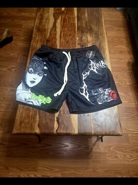 Civil Regime/Uzumaki Graphic Black Mesh Shorts